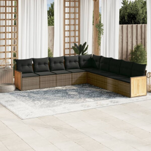 vidaXL 9-delige Loungeset met kussens poly rattan grijs