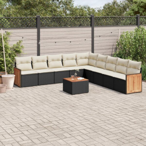 vidaXL 10-delige Loungeset met kussens poly rattan zwart