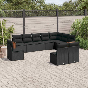 vidaXL 10-delige Loungeset met kussens poly rattan zwart