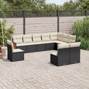 vidaXL 10-delige Loungeset met kussens poly rattan zwart