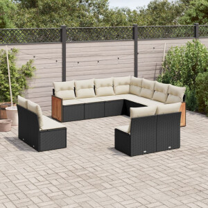 vidaXL 11-delige Loungeset met kussens poly rattan zwart