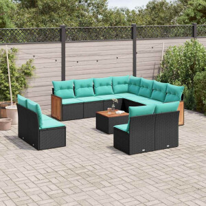 vidaXL 12-delige tuinbankset met kussens van zwart polyrotan