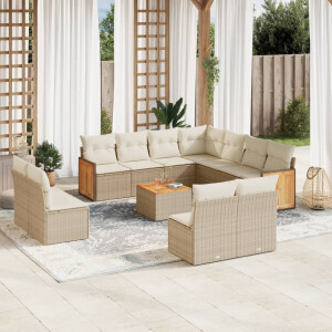 vidaXL 12-delige Loungeset met kussens poly rattan beige