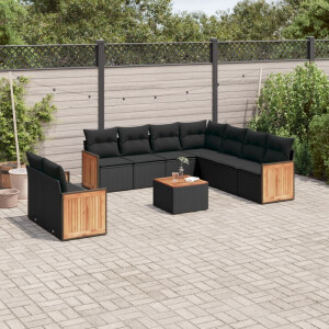 vidaXL 10-delige Loungeset met kussens poly rattan zwart