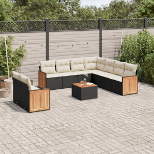 vidaXL 10-delige Loungeset met kussens poly rattan zwart