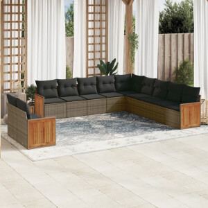 vidaXL 11-delige Loungeset met kussens poly rattan grijs
