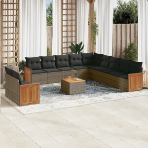 vidaXL 12-delige Loungeset met kussens poly rattan grijs