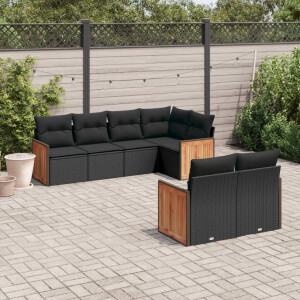 vidaXL 7-delige Loungeset met kussens poly rattan zwart