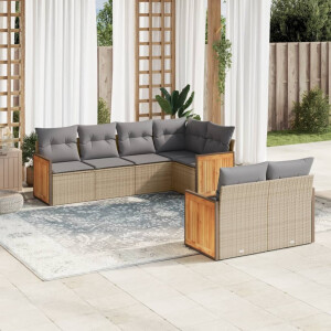 vidaXL 7-delige Loungeset met kussens poly rattan beige