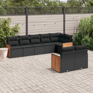 vidaXL 8-delige Loungeset met kussens poly rattan zwart