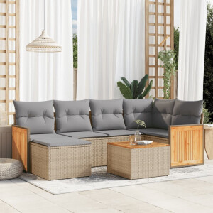 vidaXL 7-delige Loungeset met kussens poly rattan beige
