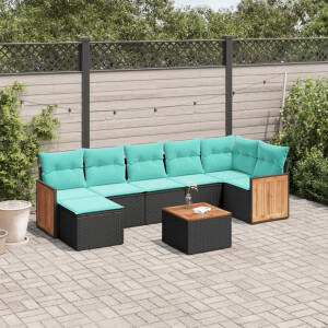 vidaXL 8-delige tuinbankset met kussens, zwart polyrotan