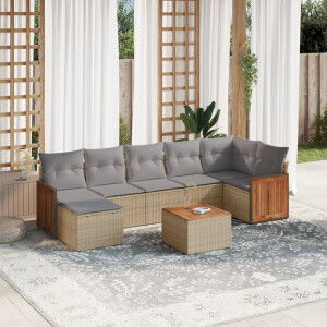 vidaXL 8-delige Loungeset met kussens poly rattan beige