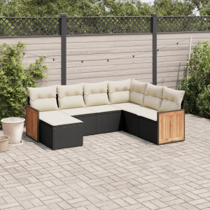 vidaXL 7-delige Loungeset met kussens poly rattan zwart