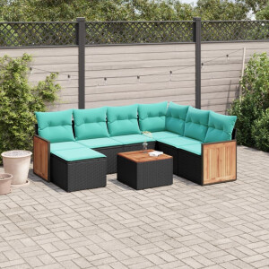 vidaXL 8-delige tuinbankset met kussens, zwart polyrotan