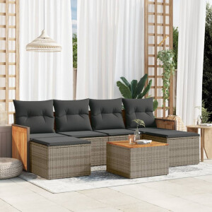 vidaXL 7-delige Loungeset met kussens poly rattan grijs