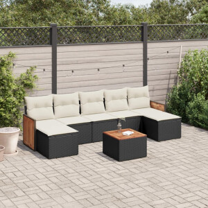 vidaXL 8-delige Loungeset met kussens poly rattan zwart