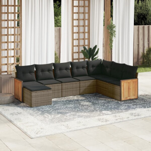 vidaXL 8-delige Loungeset met kussens poly rattan grijs