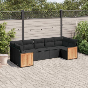 vidaXL 7-delige Loungeset met kussens poly rattan zwart