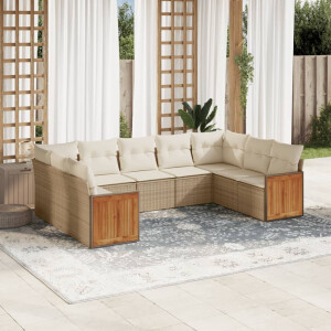 vidaXL 9-delige Loungeset met kussens poly rattan beige