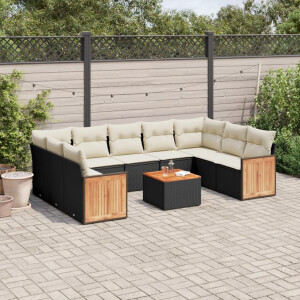 vidaXL 10-delige Loungeset met kussens poly rattan zwart
