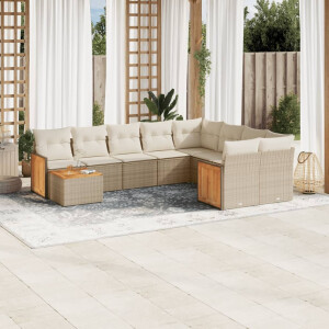 vidaXL 10-delige Loungeset met kussens poly rattan beige