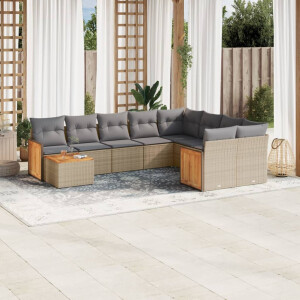 vidaXL 10-delige Loungeset met kussens poly rattan beige