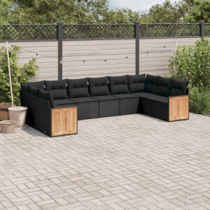vidaXL 10-delige Loungeset met kussens poly rattan zwart