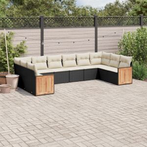 vidaXL 10-delige Loungeset met kussens poly rattan zwart