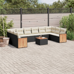 vidaXL 11-delige Loungeset met kussens poly rattan zwart