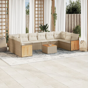 vidaXL 11-delige Tuinset met kussens poly rattan beige