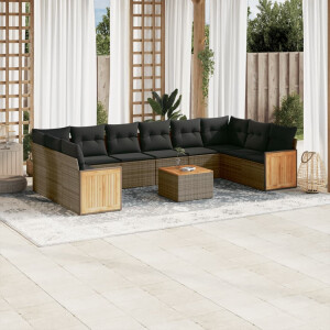 vidaXL 11-delige Loungeset met kussens poly rattan grijs