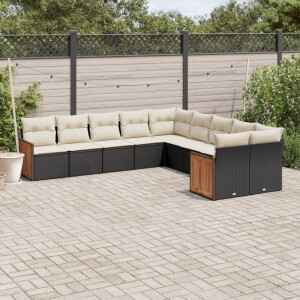 vidaXL 10-delige Loungeset met kussens poly rattan zwart