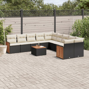 vidaXL 11-delige Loungeset met kussens poly rattan zwart