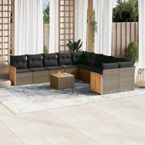 vidaXL 11-delige Loungeset met kussens poly rattan grijs