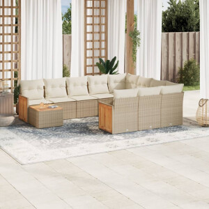 vidaXL 11-delige Tuinset met kussens poly rattan beige
