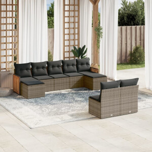 vidaXL 9-delige Loungeset met kussens poly rattan grijs
