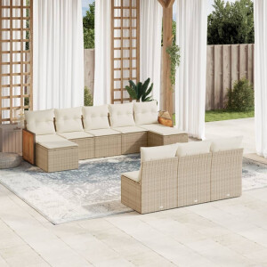 vidaXL 10-delige Loungeset met kussens poly rattan beige