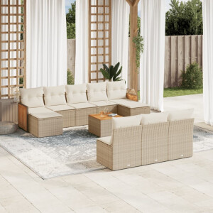 vidaXL 11-delige Tuinset met kussens poly rattan beige