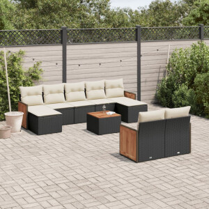 vidaXL 10-delige Loungeset met kussens poly rattan zwart