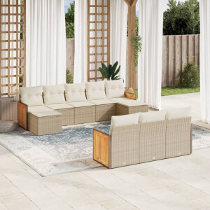 vidaXL 10-delige Loungeset met kussens poly rattan beige
