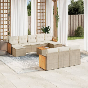 vidaXL 11-delige Tuinset met kussens poly rattan beige