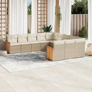 vidaXL 11-delige Tuinset met kussens poly rattan beige