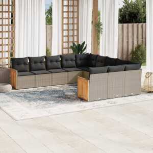 vidaXL 11-delige Loungeset met kussens poly rattan grijs