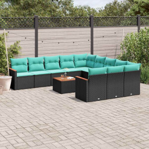 vidaXL 12-delige tuinbankset met kussens van zwart polyrotan