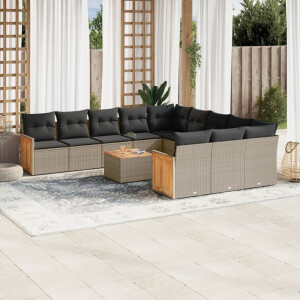 vidaXL 12-delige Loungeset met kussens poly rattan grijs