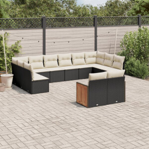 vidaXL 12-delige Loungeset met kussens poly rattan zwart