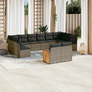 vidaXL 12-delige Loungeset met kussens poly rattan grijs