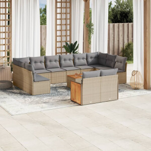 vidaXL 13-delige Loungeset met kussens poly rattan beige