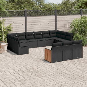 vidaXL 13-delige Loungeset met kussens poly rattan zwart